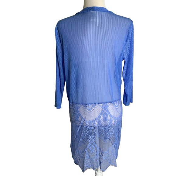 Simply Irresistible Open Front Cardigan Cover Up M Blue Ribbed Knit Eyelash Lace - Picture 4 of 6